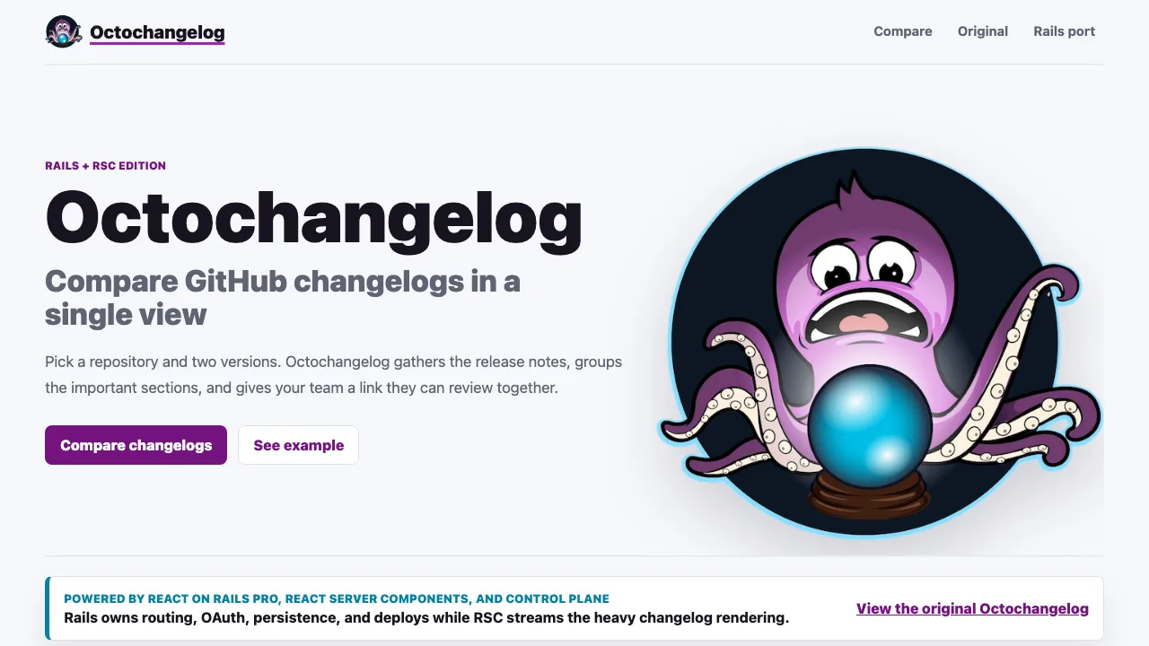 Octochangelog demo screenshot